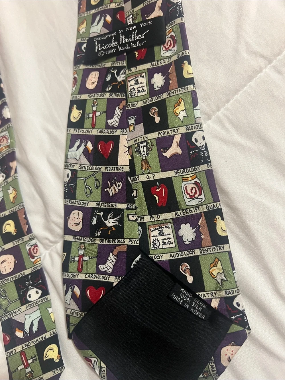 Nicole Miller Green Novelty Block-Pattern Tie w/ Pharmacist/Medical accents(#34)